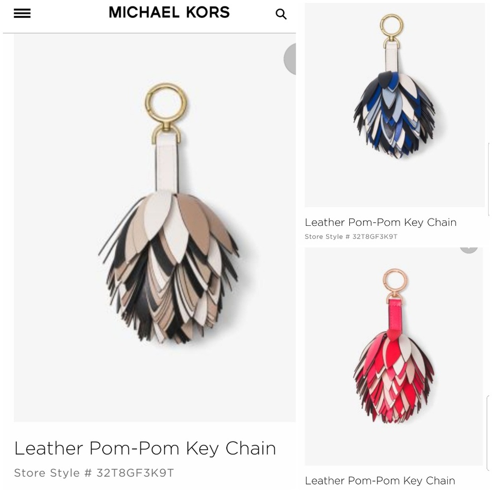 MICHAEL KORS Leather Pom Pom Key Chain/Purse Charm